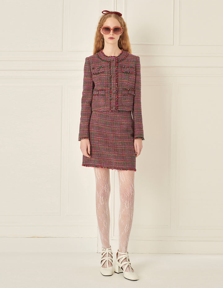 BORA AKSU Retro Crew Neck Short Tweed Jacket