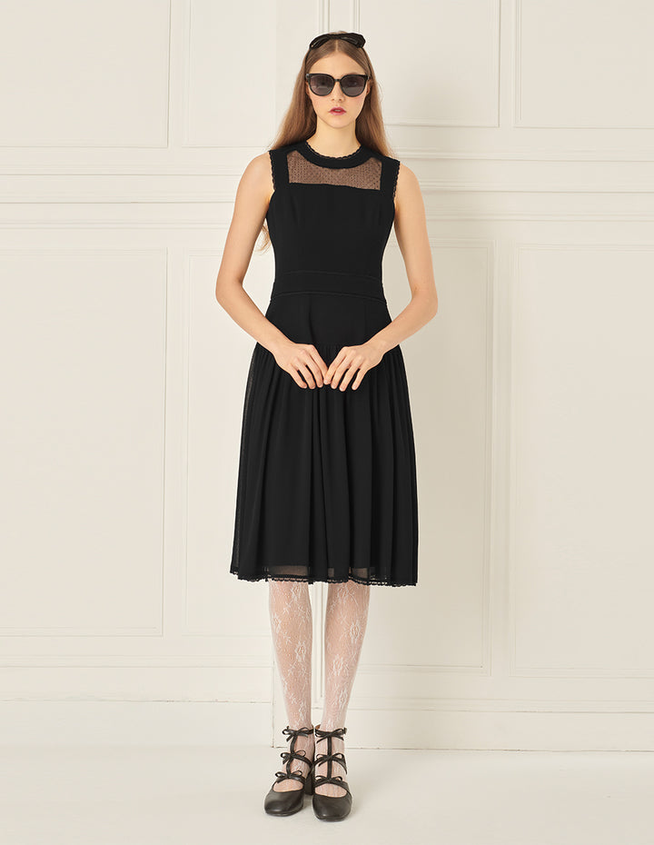 BORA AKSU Mesh Patchwork Lace Embellished Little Black Dress