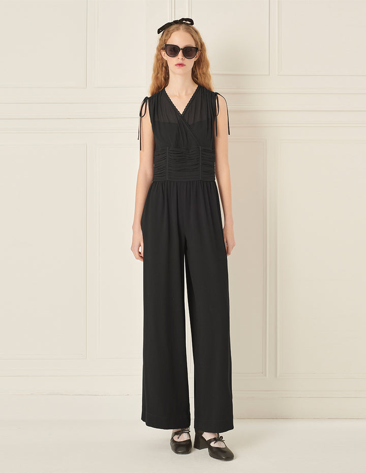 BORA AKSU V-Neck Sleeveless Pleated Jumpsuit