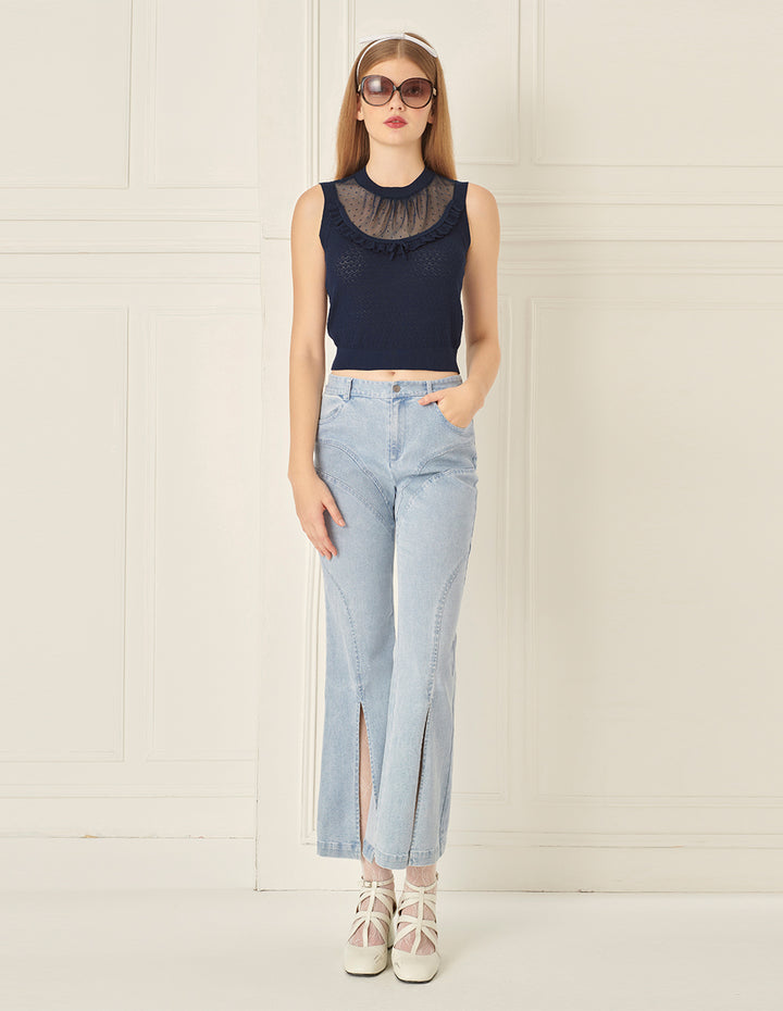 BORA AKSU Mesh Spliced Round Neck Knitted Vest