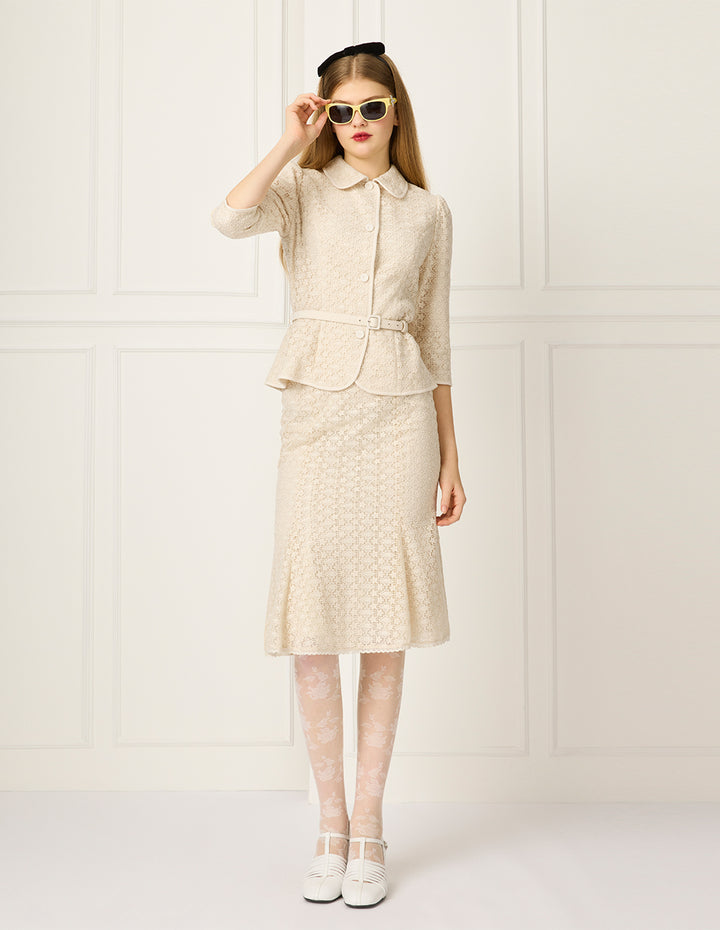 BORA AKSU Lace Knee-Length Fish Tail Skirt