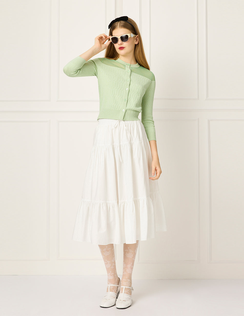 BORA AKSU Round Neck Long-Sleeved Patchwork Knitted Cardigan