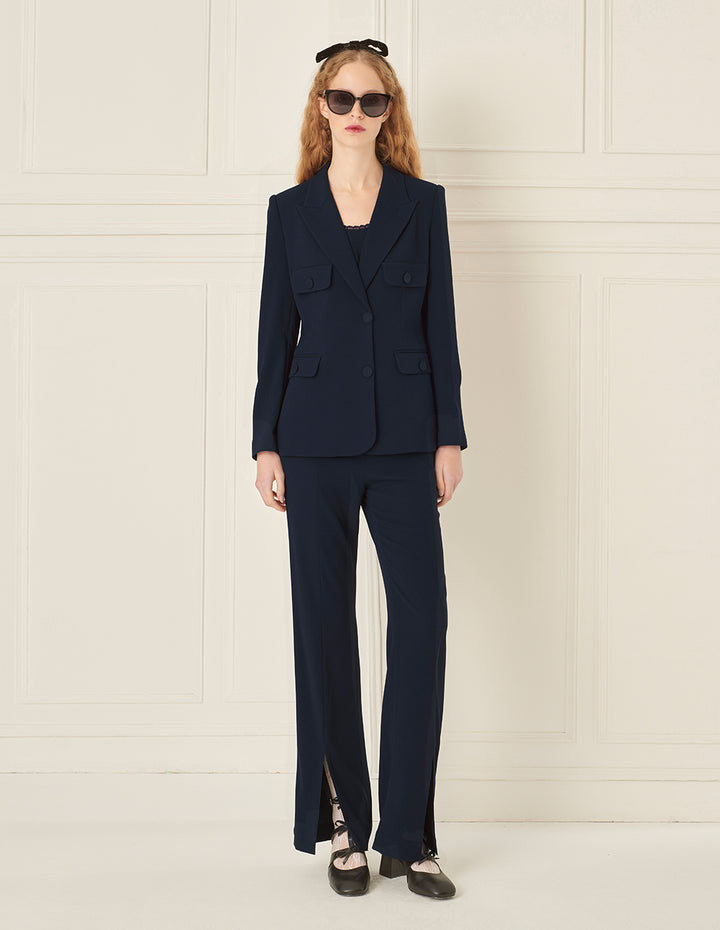 BORA AKSU Gun Lapel Front Shoulder Navy Blue Blazer