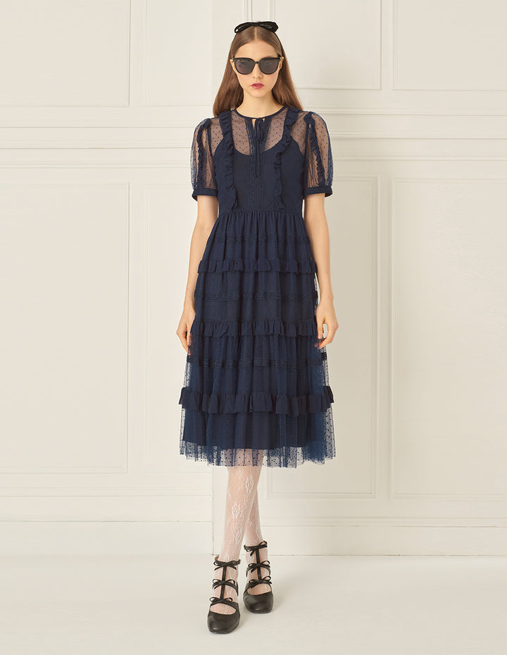 BORA AKSU Puff Sleeve Layered Lace Dress