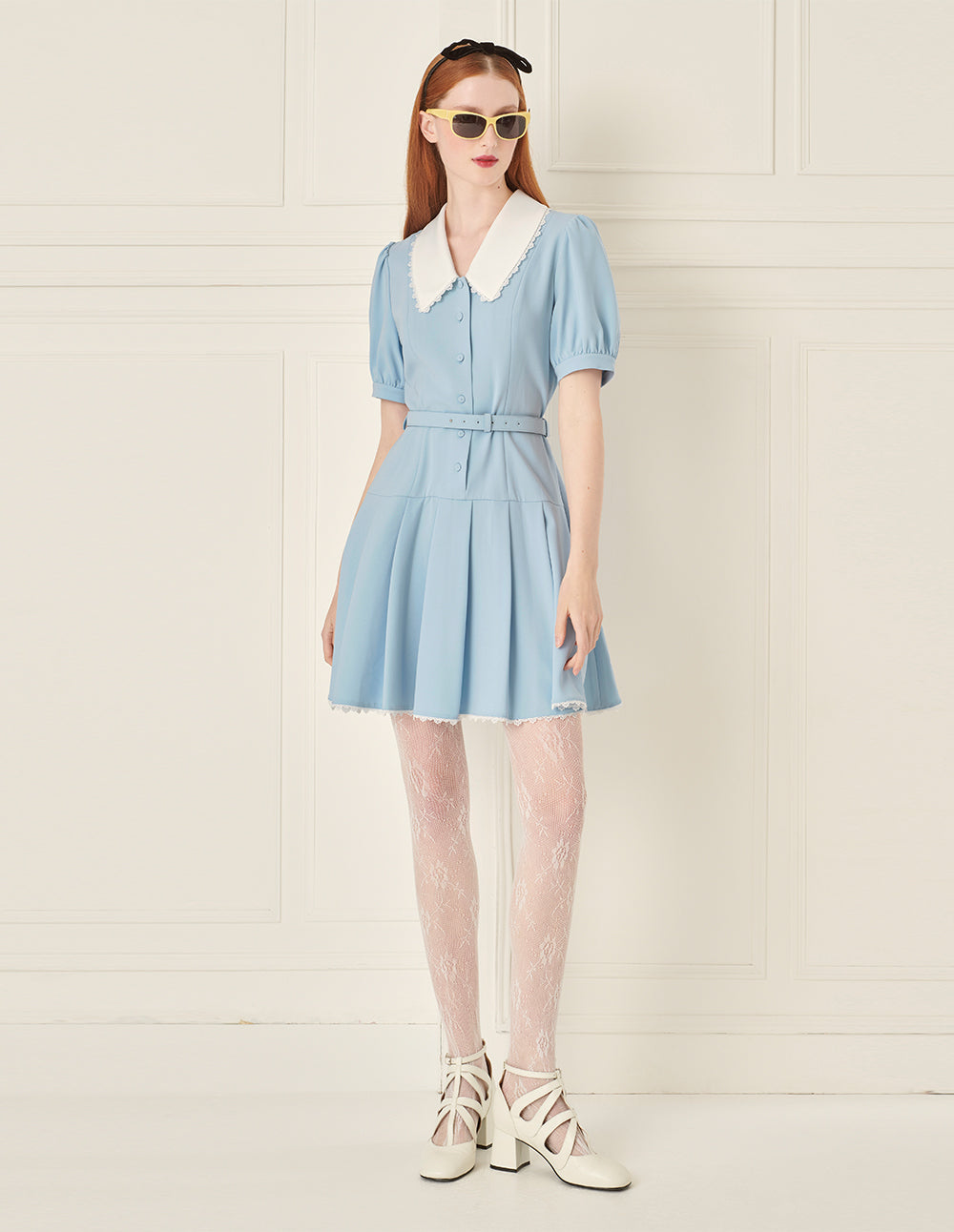 BORA AKSU Puff Sleeve Light Blue Slim Fit A-Line Dress