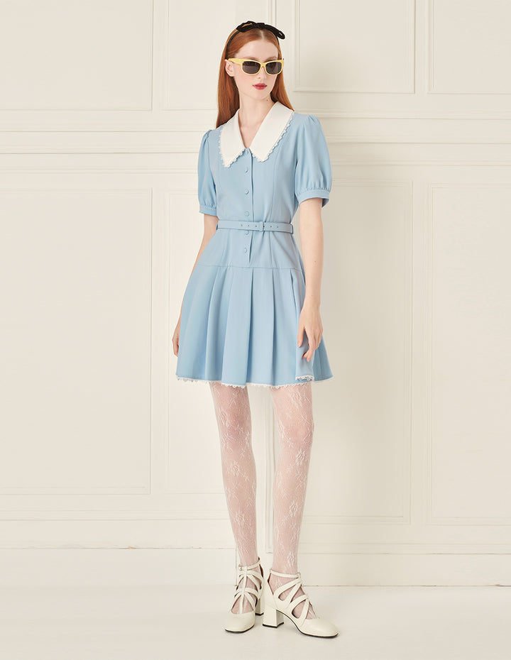 BORA AKSU Puff Sleeve Light Blue Slim Fit A-Line Dress