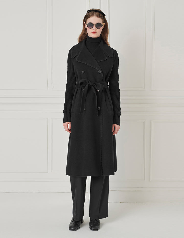 BORA AKSU Lapel Knitted-Sleeve Splicing Double-Breasted Coat