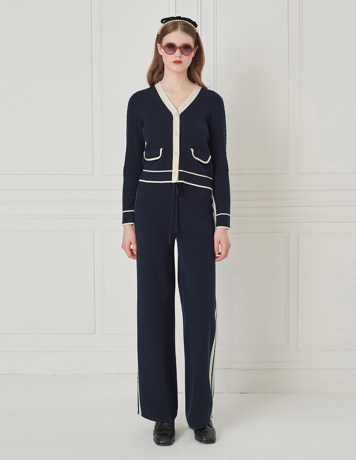 BORA AKSU V-Neck Long-Sleeve Contrasted-Color Button Weave Cropped Wool Cardigan