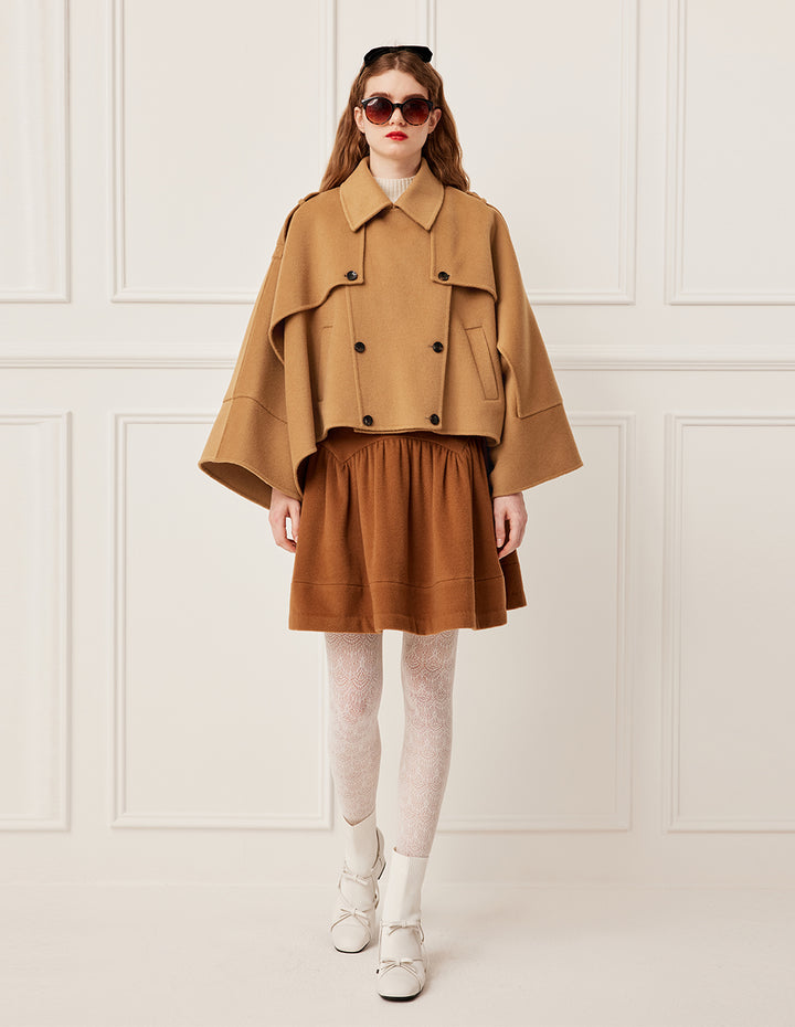 BORA AKSU Notched Collar Double-Breasted Asymmetrical Trench-Style Wool Coat