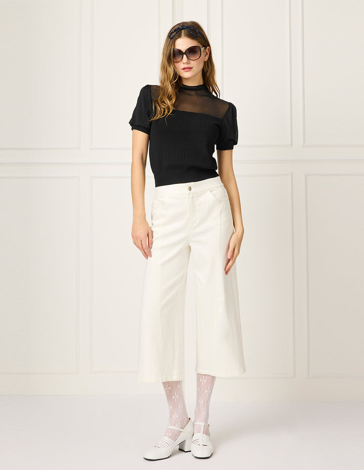 BORA AKSU Stacked Stand Collar Short Sleeve Color Block Knit Top