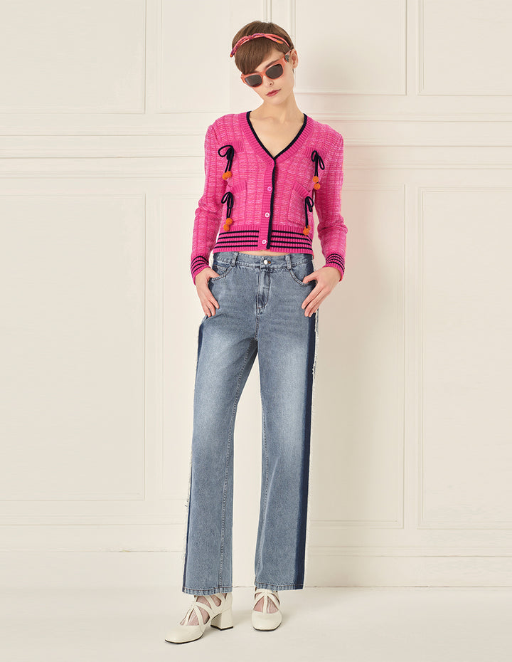 BORA AKSU Versatile White Washed Blue Frayed Wide Leg Jeans