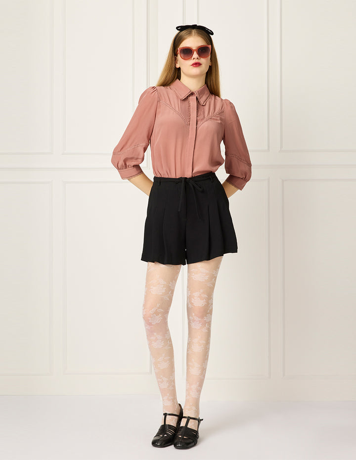 BORA AKSU Turn-Down Collar Long Sleeve Lace Trim Silk Blouse
