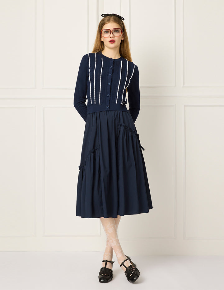 BORA AKSU Round-Neck Long-Sleeve Striped-Trim Knit Cardigan