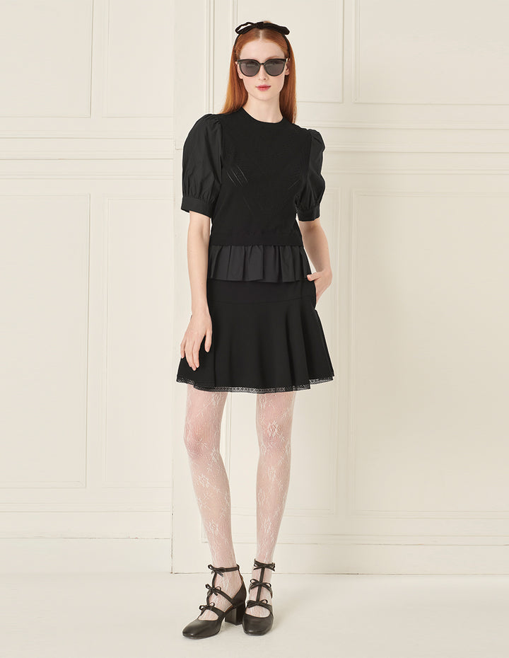 BORA AKSU Puff Sleeve Knitted Short Sleeve Top