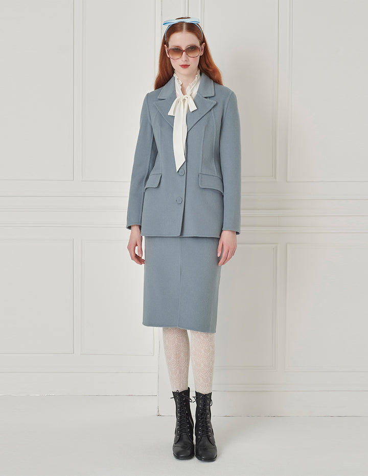 BORA AKSU Lapel Single-Breasted Woolen H-Shaped Blue Coat