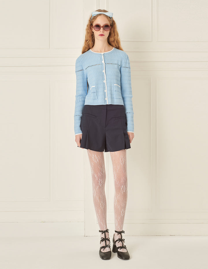 BORA AKSU Simple Round Neck Pick Holes Knitted Cardigan