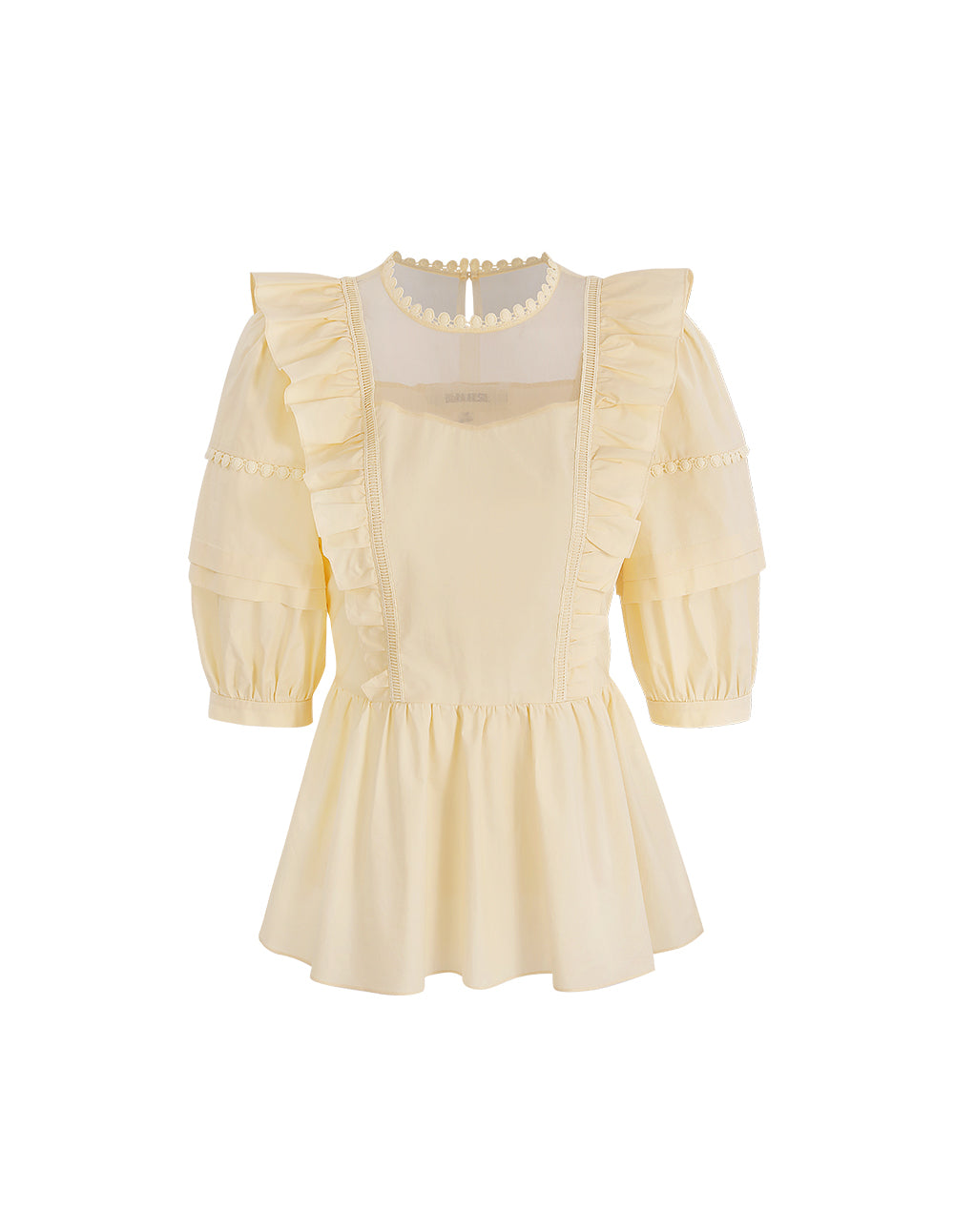 BORA AKSU Puff Sleeve Mesh Collar Patchwork Top