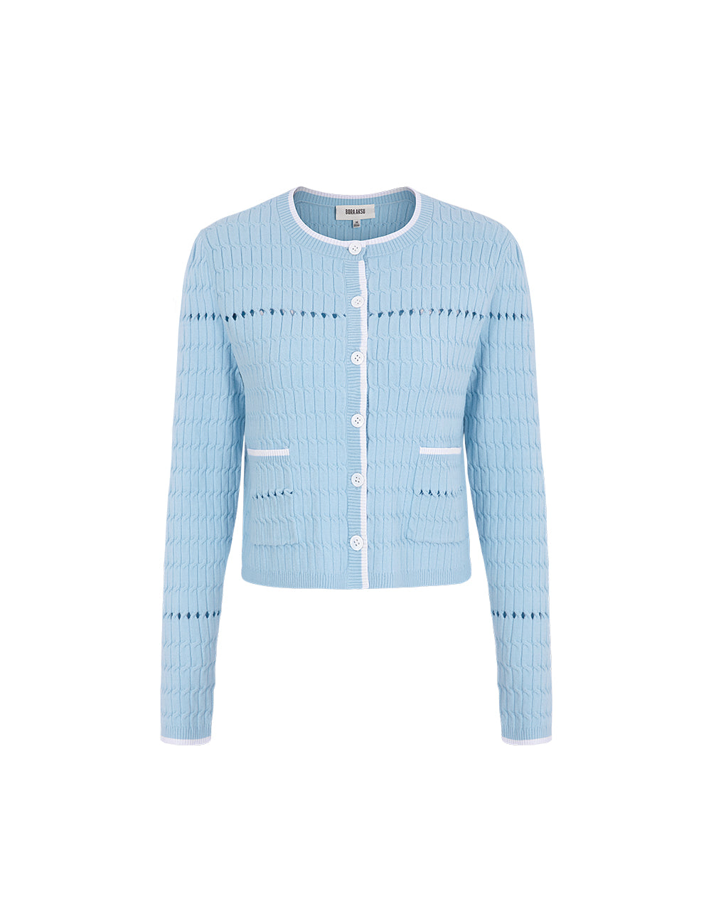 BORA AKSU Simple Round Neck Pick Holes Knitted Cardigan