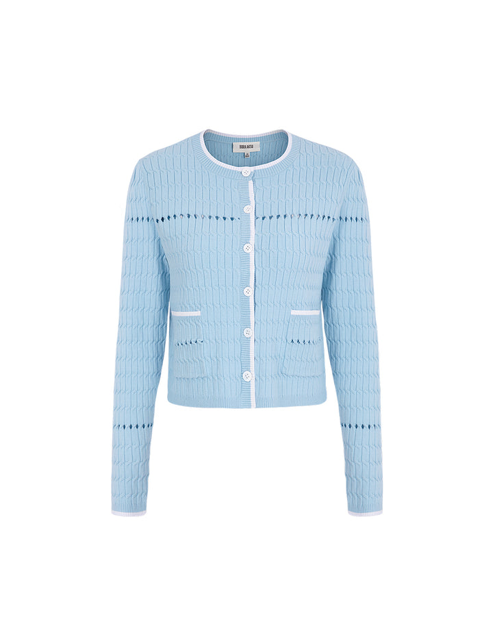 BORA AKSU Simple Round Neck Pick Holes Knitted Cardigan