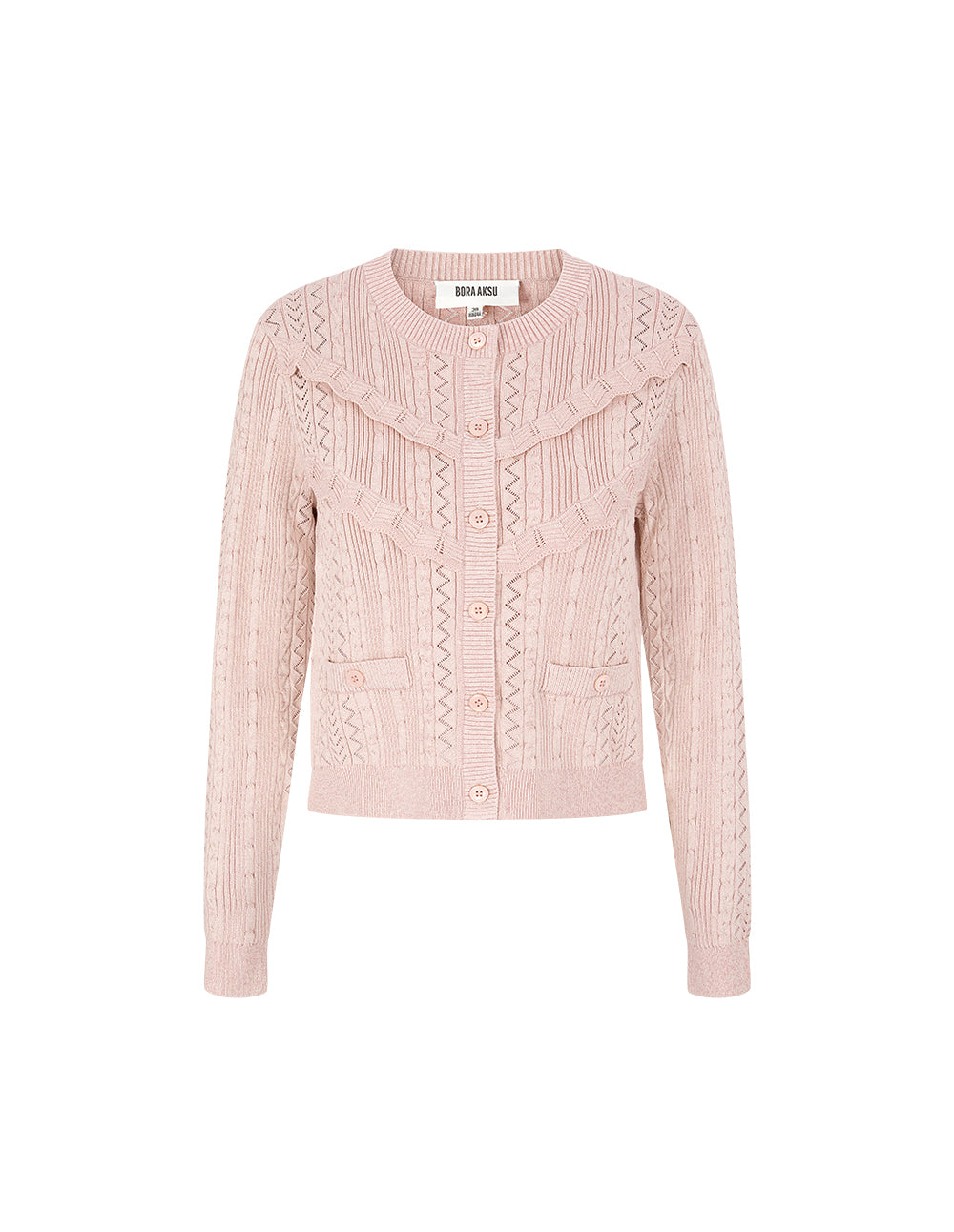 BORA AKSU Round Neck Long Sleeve Ruffle Knit Cardigan
