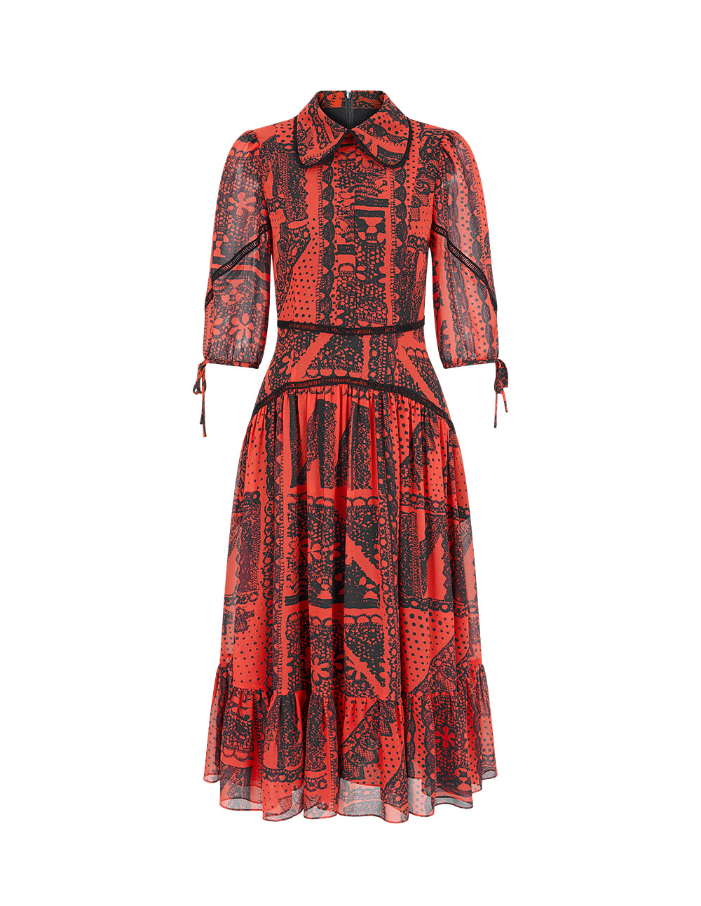 BORA AKSU Peter Pan Collar Bubble 1/2 Sleeve Print Pleated Midi Dress