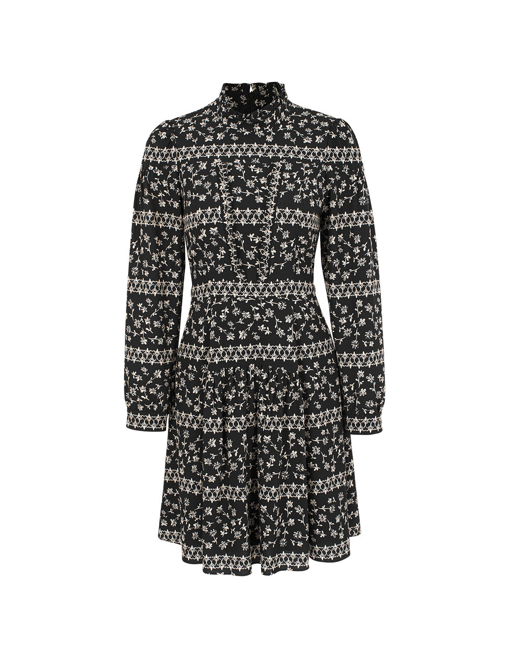 BORA AKSU Mandarin Collar Floral Print Long Sleeve A-Line Midi Dress