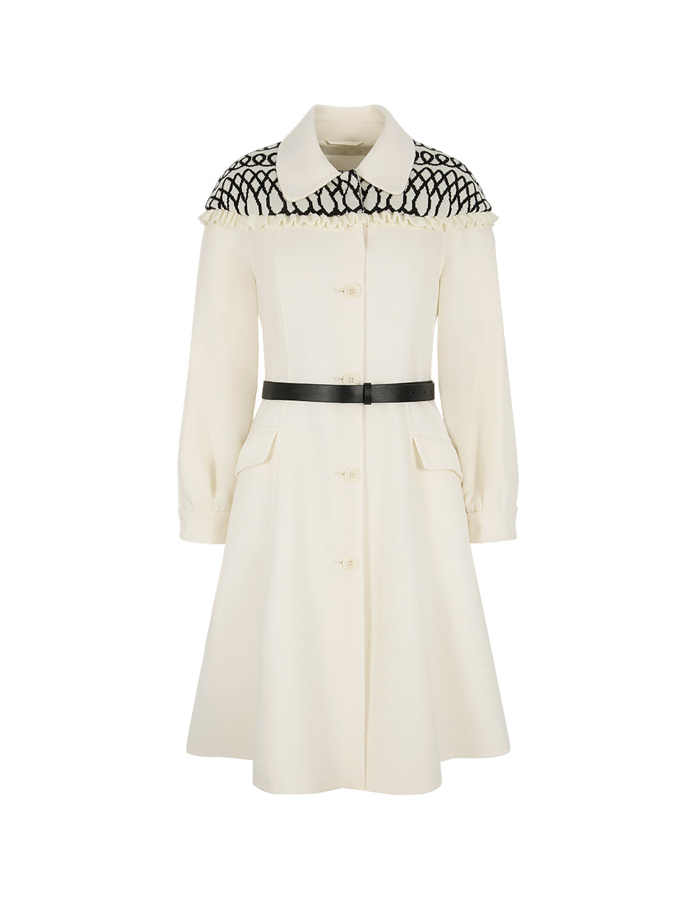 BORA AKSU Shirt-Collar Geometric Knitted Patchwork Fitted Umbrella Hem Coat