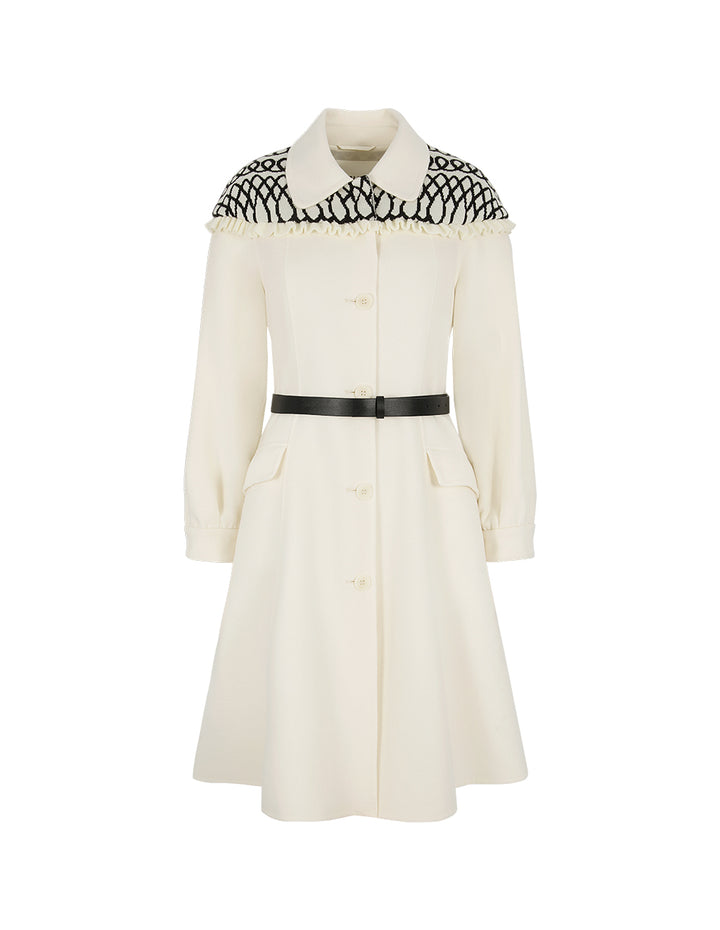 BORA AKSU Shirt-Collar Geometric Knitted Patchwork Fitted Umbrella Hem Coat