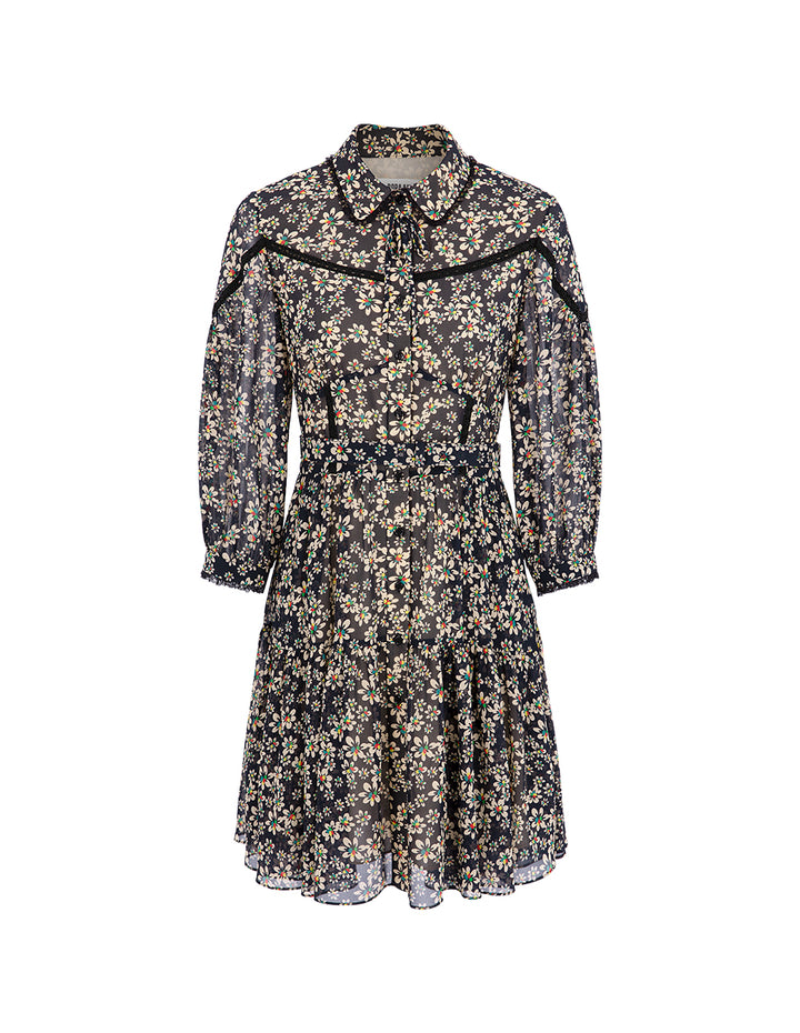 BORA AKSU Puff Sleeves And Small Lace Waist And Pleated Floral Dress