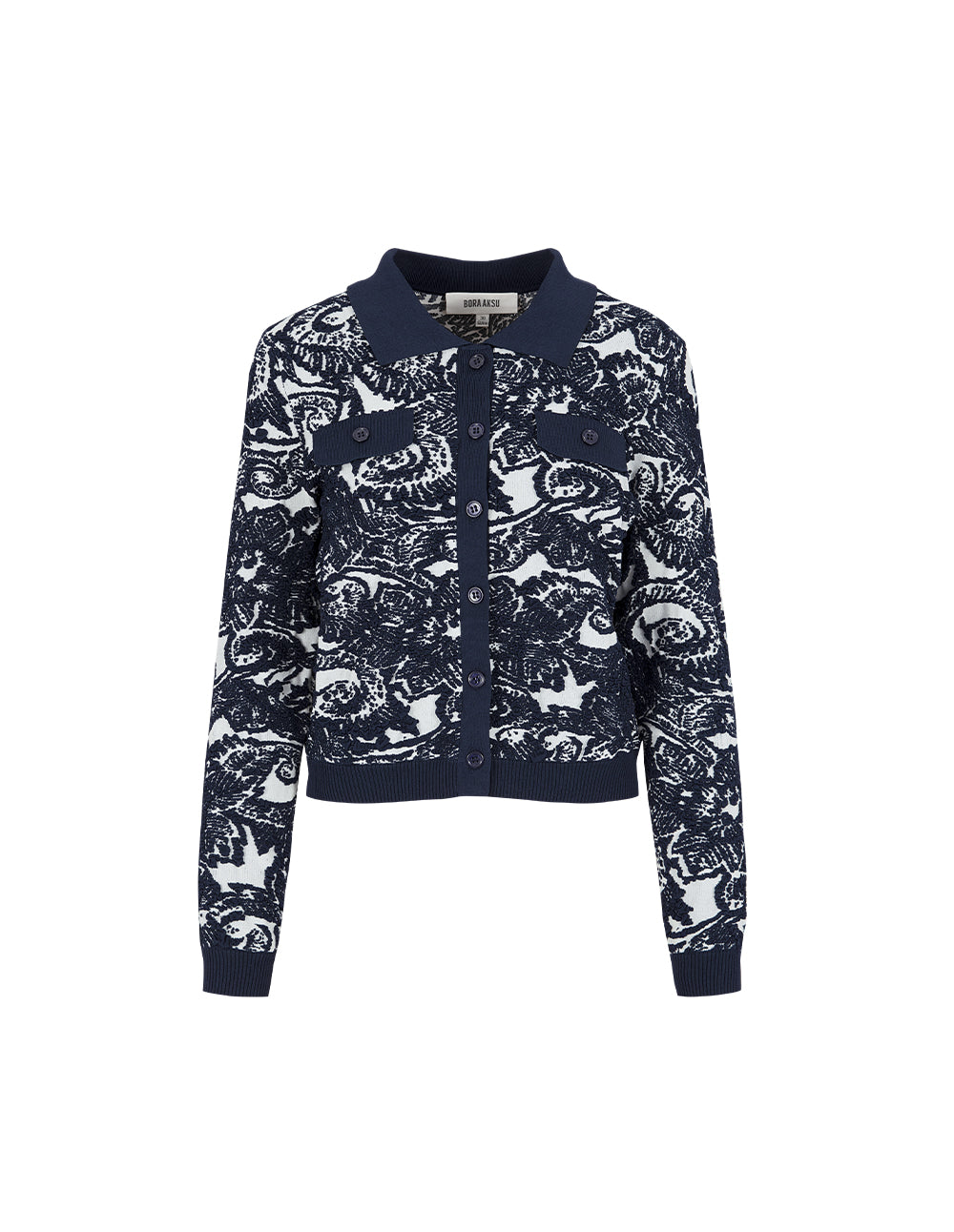 BORA AKSU Laple Embossed Jacquard Fitted Cardigan