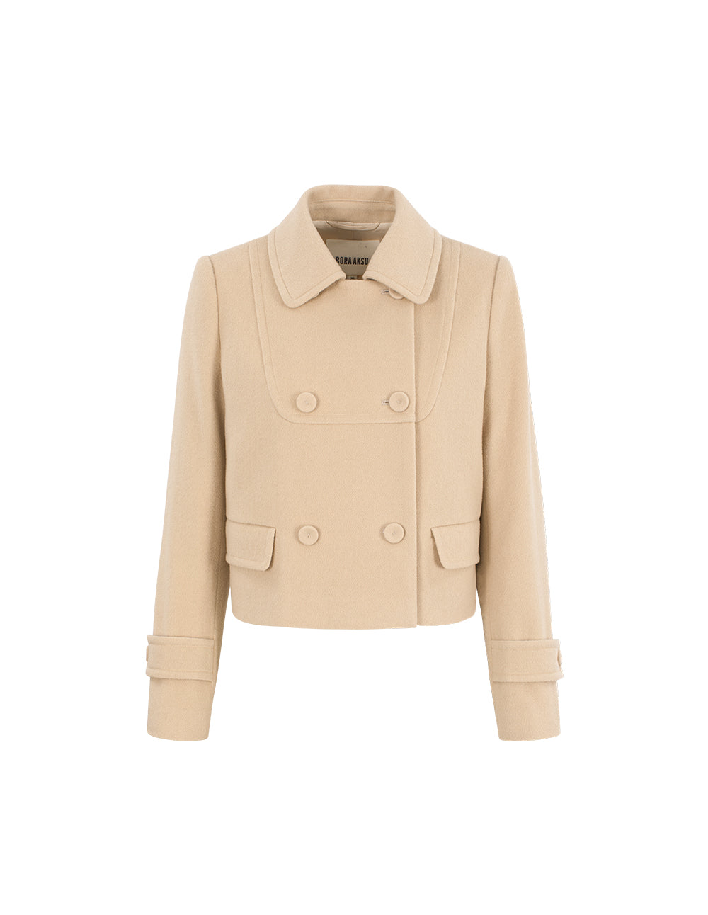 BORA AKSU Notched Collar Double-Breasted Wool Cashmere Blend Short Coat