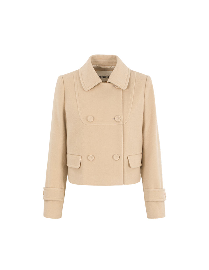 BORA AKSU Notched Collar Double-Breasted Wool Cashmere Blend Short Coat