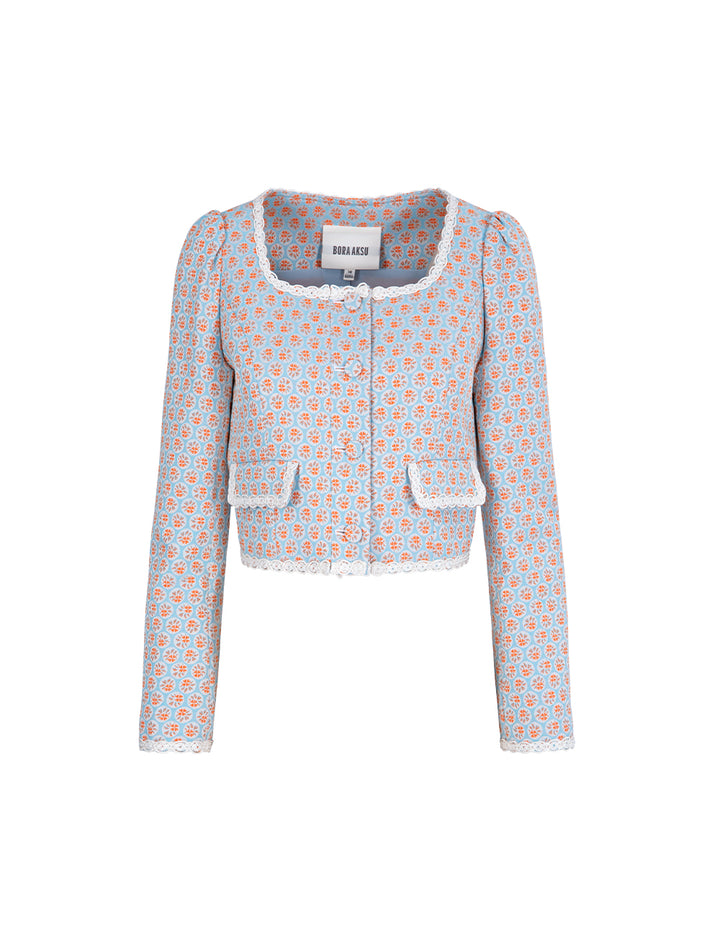 BORA AKSU Retro Lace Square Collar Jacquard Jacket