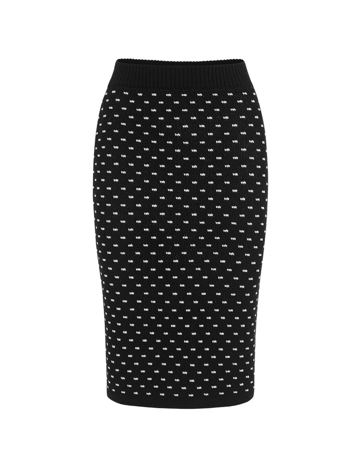 BORA AKSU High-Waist Straight-Cut White Polka Dot Wool Knit Skirt