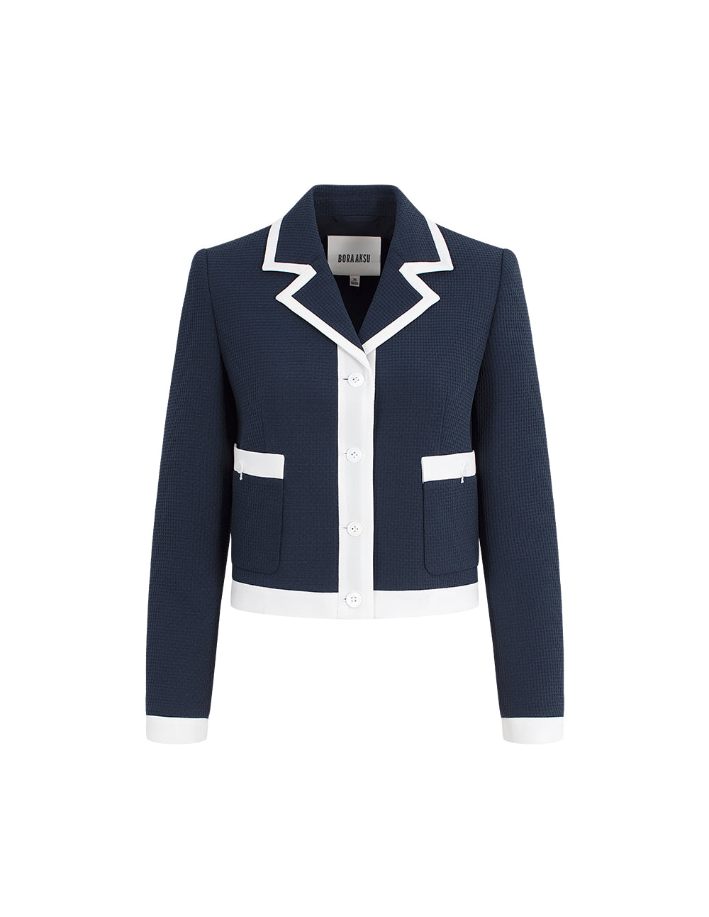 BORA AKSU Lapel White-Trimmed Long-Sleeve Cropped Blazer