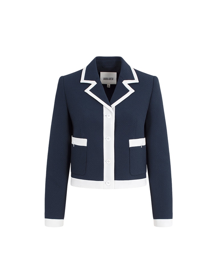 BORA AKSU Lapel White-Trimmed Long-Sleeve Cropped Blazer
