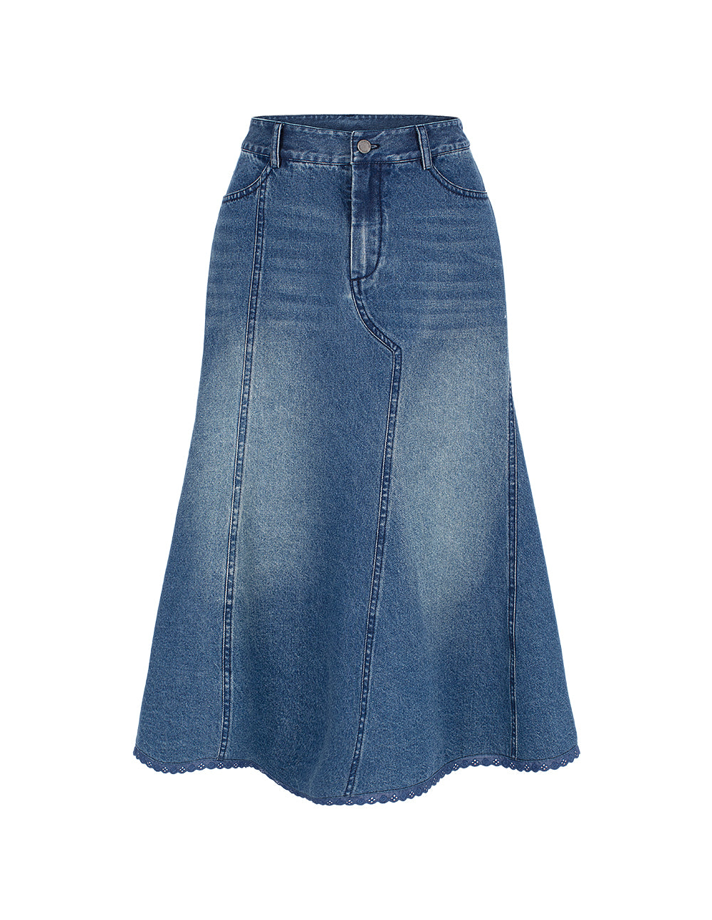 BORA AKSU A-Line Bell-Bottom Denim Skirt with Ruffle Details