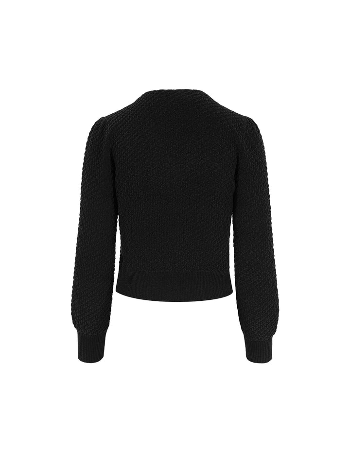 BORA AKSU V-Neck Puff Long-Sleeve Mixed Jacquard Cropped Knitted Cardigan