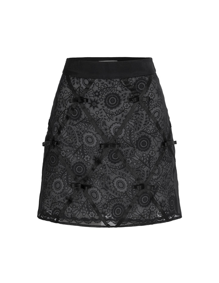 BORA AKSU Mulberry Silk Bow-Embellished A-Line Skirt