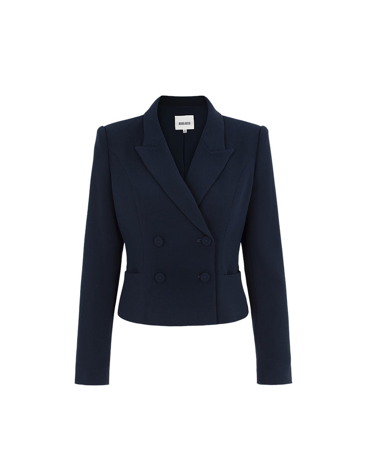 BORA AKSU Peak Lapels Double-Breasted Long-Sleeve Cropped Blazer