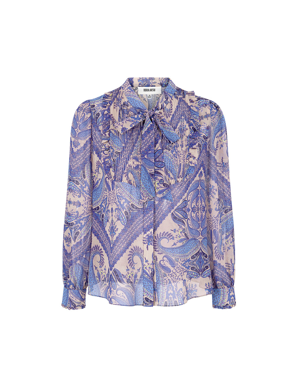BORA AKSU Butterfly Tie Tuxedo Collar Paisley Print Long Sleeve Blouse
