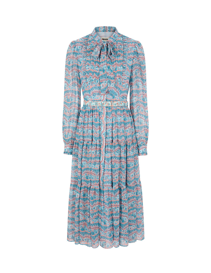 BORA AKSU Butterfly-Knot Collar Bubble Sleeve Floral Print Midi Dress