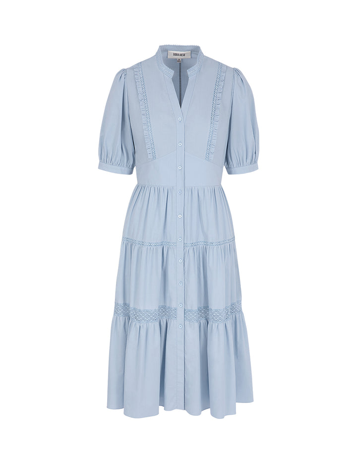 BORA AKSU Puff Sleeve Tiered Pleated Dress