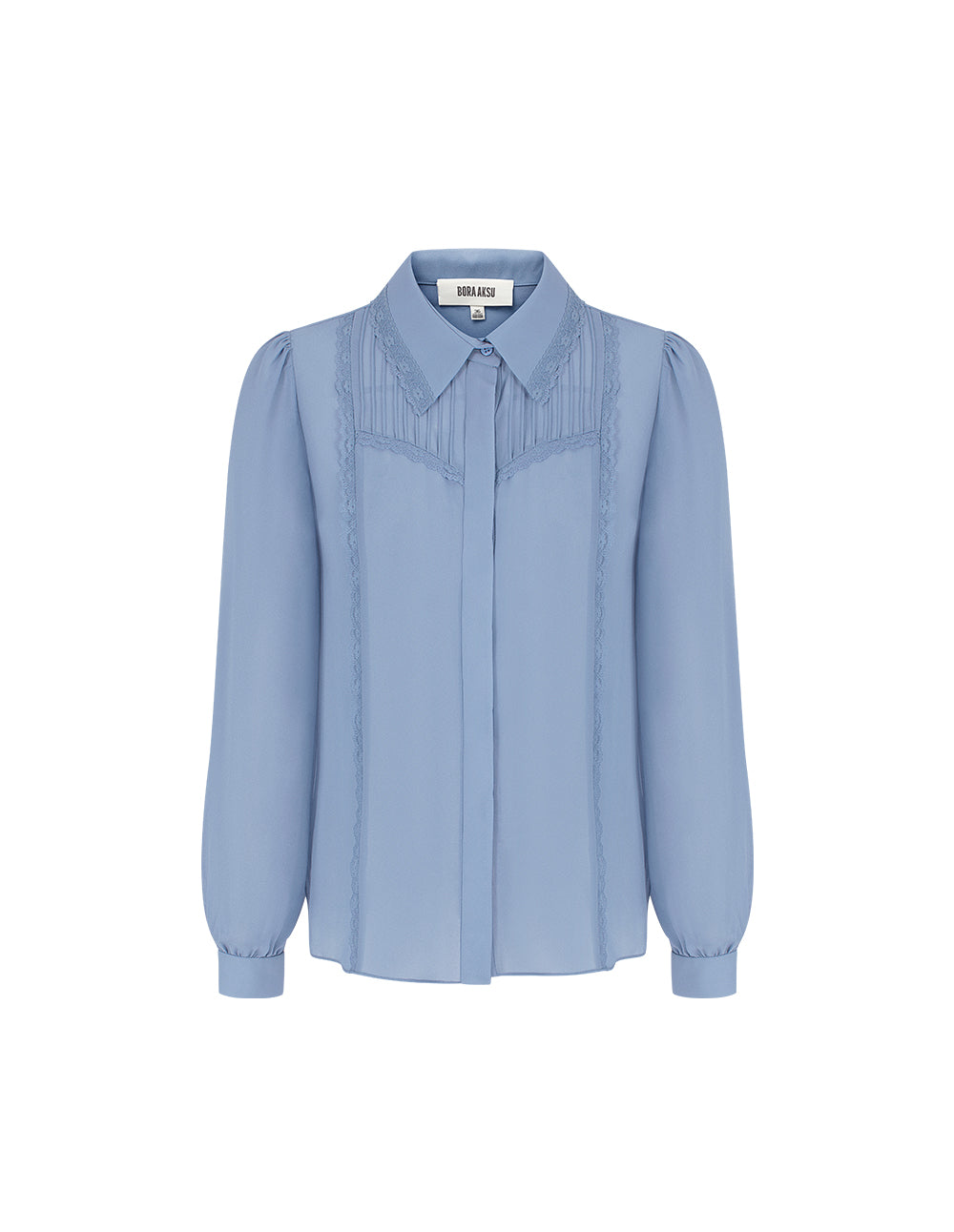 BORA AKSU Puff Sleeve Floral Trim Long-Sleeve Blouse