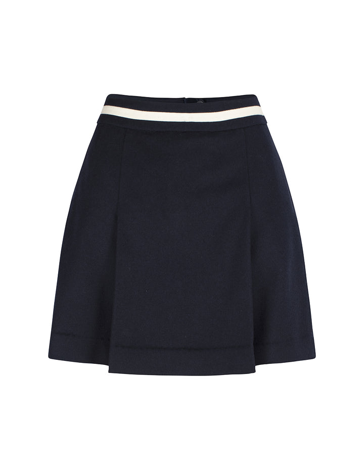 BORA AKSU White Trim A-Line High-Waisted Pleated Wool Skirt