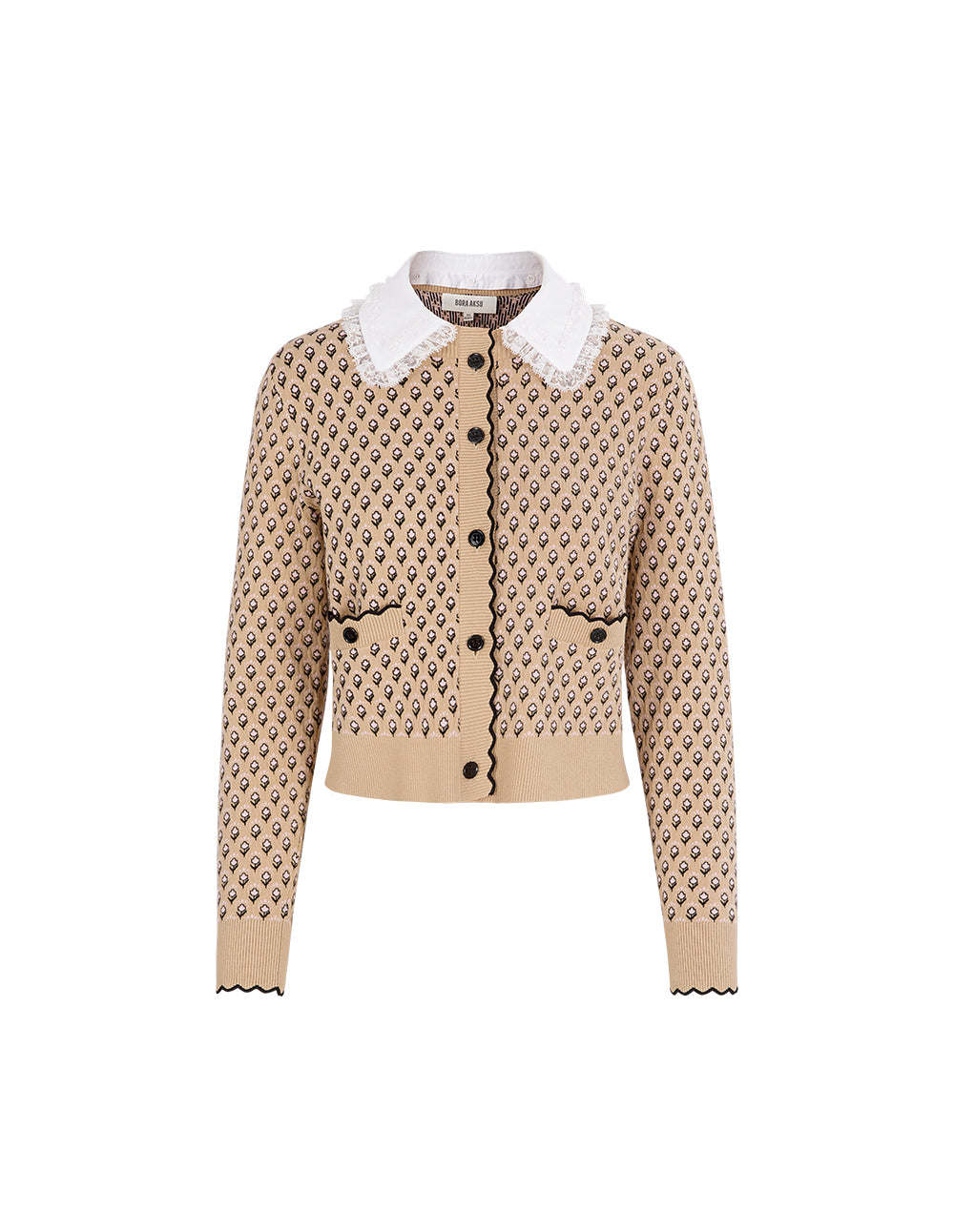BORA AKSU Detachable Lapel Jacquard Khaki Knitted Cardigan
