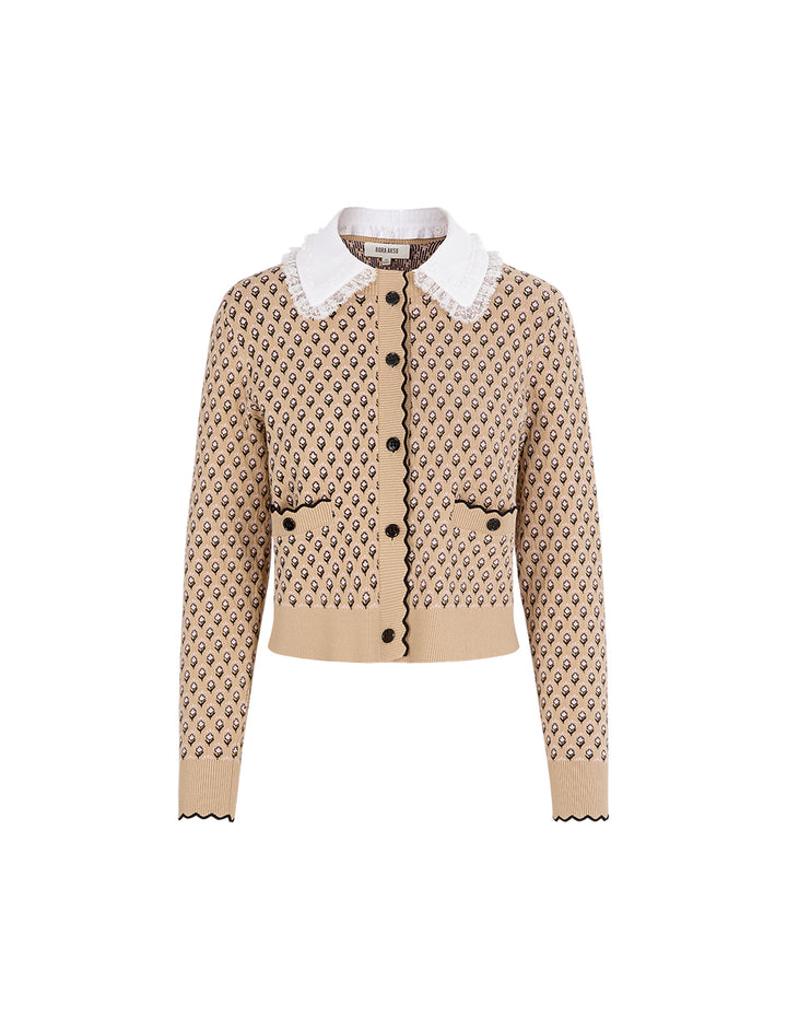 BORA AKSU Detachable Lapel Jacquard Khaki Knitted Cardigan