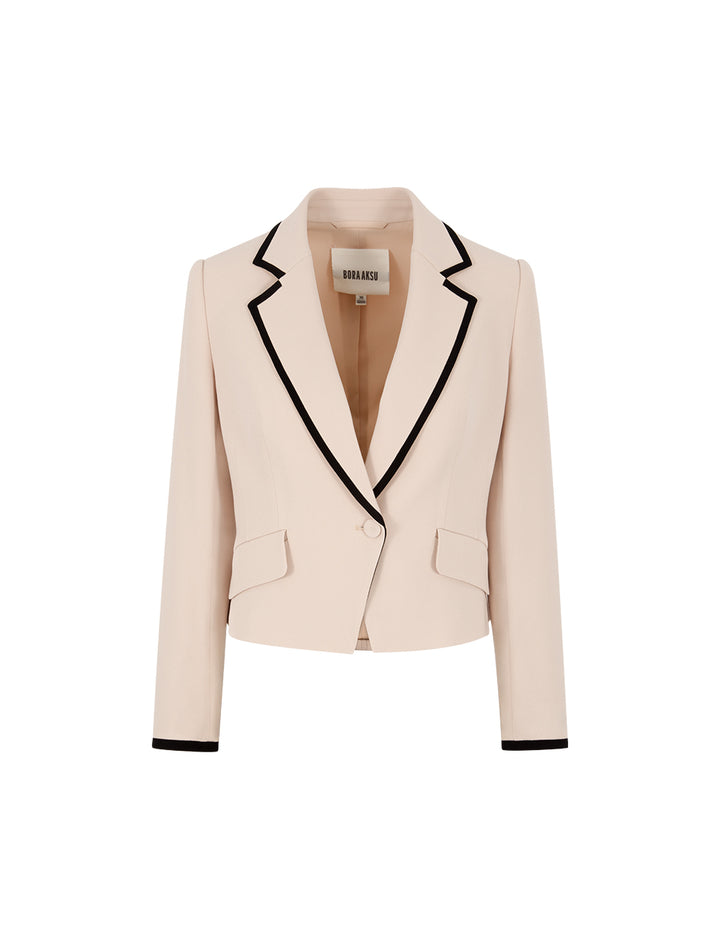 BORA AKSU Notch Lapel Single-Button Long Sleeve Cropped Blazer