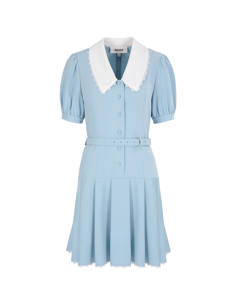 BORA AKSU Puff Sleeve Light Blue Slim Fit A-Line Dress