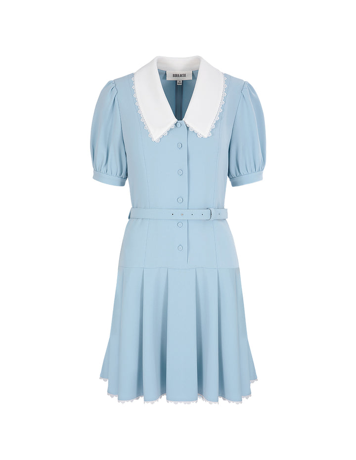 BORA AKSU Puff Sleeve Light Blue Slim Fit A-Line Dress